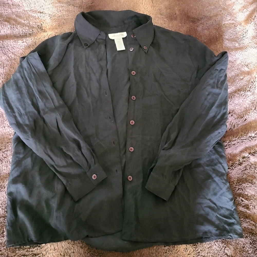 Women's Petite 12 Black Silk Blouse